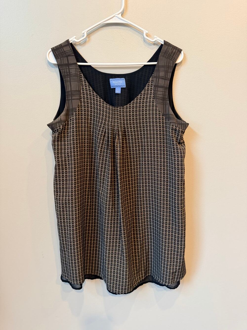 Simply Vera Vera Wang Mixed Print Tank Top Womens Large Pleated Geometric Blouse
